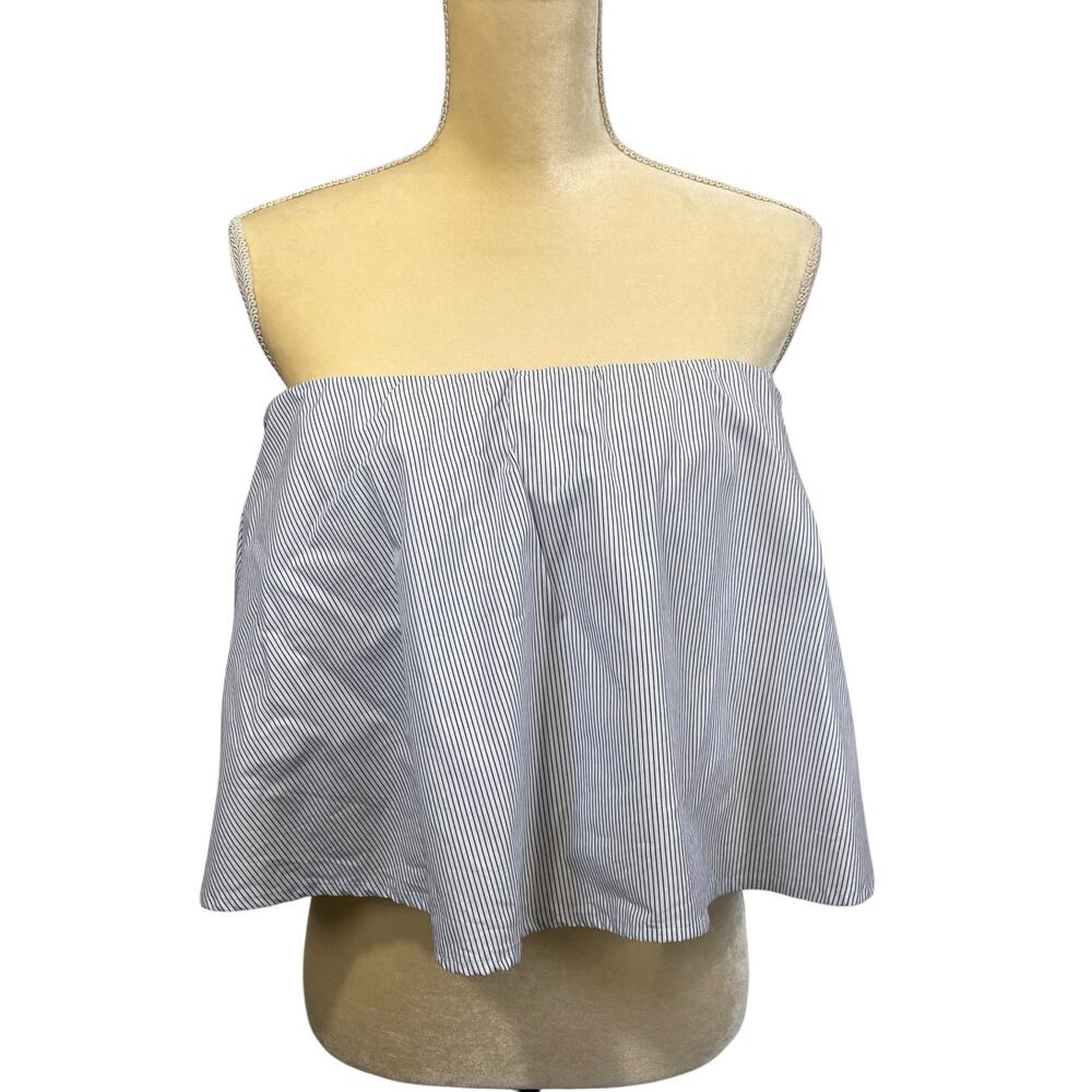 Babaton Aritzia Eckered Pin Striped Tube Top White Blue Peplum Strapless Medium